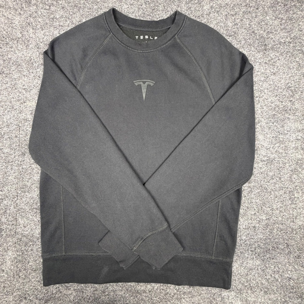 Tesla Motors Official Crewneck Sweatshirt Gray Fleece Pullover Logo Mens Small